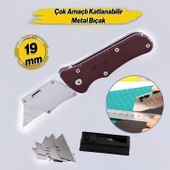Çok Amaçlı Metal Maket Bıçak Halı Bıçağı Maket Bıçağı 5 Adet Yedek Bıçak Küçük Değiştirilebilir - 1