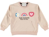 GÖKKUŞAĞI NAKIŞLI KANGURU CEPLİ KIZ SWEATSHIRT - 1