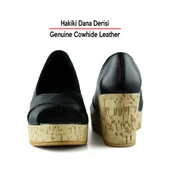 Erkan Saçmacı Astrid Siyah Hakiki Deri Çapraz Bantlı Mantar Taban Görünümlü Dolgu Topuklu Sandalet - 6