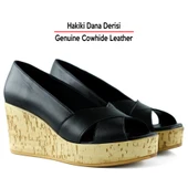 Erkan Saçmacı Astrid Siyah Hakiki Deri Çapraz Bantlı Mantar Taban Görünümlü Dolgu Topuklu Sandalet - 4