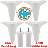 Mobilya Tv Ünitesi Çekyat Koltuk Kanepe Baza Destek Ayağı Ayakları 12 Cm Beyaz M8 6'lı Set thumbnail 1