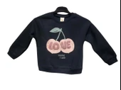 KİRAZ BASKILI LOVE SUZENELİ KIZ SWEATSHIRT - 1