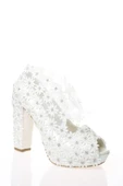 Kadın Beyaz Sedef Inci Taş Işlemeli Gelin Ayakkabı - 3