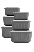 6 lı Erzak Gıda Saklama Kabı, Buzdolabı Düzenleyici Organizer 6 lı Set 2x(600ml,1100ml,1800ml) Gri - 2