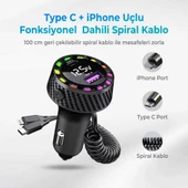 RGB Led Karbon Desenli Yaylı Kablolu 15W Araç Çakmaklık Şarj Cihazı - iPhone & Type-C Çıkışlı FR-422 - 2