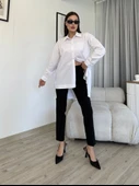 Düğme Detaylı Poplin Gömlek 6014-Beyaz - 1