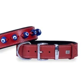 Doggie Comfort Deri Nazar Boncuklu Köpek Boyun Tasması Large Kırmızı 4x57-65 Cm - 1