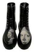 Kadın Vegan Deri Siyah Uzun Bot - Girl With a Pearl Earring Tasarım - 2