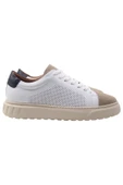 Erkek Beyaz Deri & Bej Süet Sneaker - 1