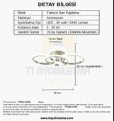 TT Aydınlatma TT305-3-FSR  Fransız Sarı Kaplama 3 lü Led Avize - 4