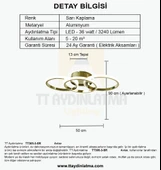 TT Aydınlatma TT305-3-SR   Sarı Kaplama 3 lü Led Avize - 4