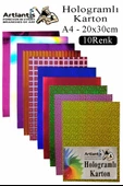 Hologramlı Karton 20x30 cm A4 10 Renk 1 Paket Hulogramlı Fon Kartonu Kağıt Yanar Döner Parlak Hologram Okul Öncesi Kreş - 1