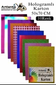 Hologramlı Karton 50x70 cm 10 Renk 1 Paket Hulogramlı Fon Kartonu Kağıt Yanar Döner Parlak Hologram Okul Öncesi Kreş - 1