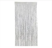 ARKA FON GÜMÜŞ RENK Metalize Arka Fon Gümüş Gri Kapı Duvar Perdesi 90x200 Cm Metalik Duvar Püskülü Püsküllü Arka Fon thumbnail 2