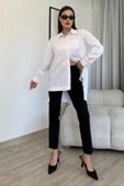 Düğme Detaylı Poplin Gömlek 6014-Beyaz - 1
