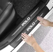 Volkswagen Polo İçin ÖZEL uyumlu  Oto Kapı eşikleri Sticker Karbon 4 Adet - 1