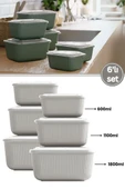 6 lı Erzak Gıda Saklama Kabı, Buzdolabı Düzenleyici Organizer 6 lı Set 2x(600ml,1100ml,1800ml) Ekru thumbnail 1