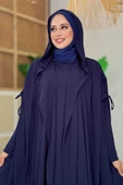 Kapüşonlu Abaya ve  Elbise İkili Takım 70013 Lacivert thumbnail 4