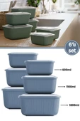 6 lı Erzak Gıda Saklama Kabı, Buzdolabı Düzenleyici Organizer 6 lı Set 2x(600ml,1100ml,1800ml) Mavi thumbnail 1