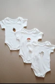3lü Nakışlı Çıt Çıtlı Kısa Kollu Body Zıbın Model 1 - 1