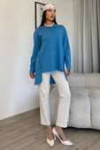 Düğme Detaylı Poplin Gömlek 6014-Mavi - 1