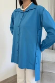 Düğme Detaylı Poplin Gömlek 6014-Mavi - 4