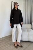 Düğme Detaylı Poplin Gömlek 6014-Siyah - 1