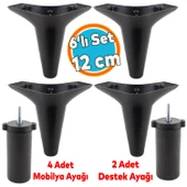 Mobilya Tv Ünitesi Çekyat Koltuk Kanepe Baza Destek Ayağı Ayakları 12 Cm Siyah M8  6'lı Set thumbnail 1