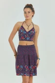 Sırtı Açık Boyundan Bağlamalı Kuplu Crop Bluz - 1