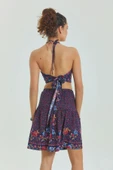 Sırtı Açık Boyundan Bağlamalı Kuplu Crop Bluz - 4