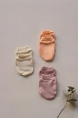 3lü Lila-Turuncu-Krem Yenidoğan Eldiven Set - 3