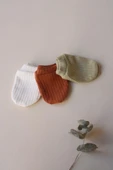 3lü Beyaz-Yeşil-Çikolata Yenidoğan Eldiven Set - 2