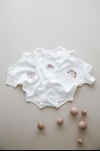 3'lü Nakışlı Kısa Kollu Çıt Çıtlı Body - Zıbın Model 6 - 4
