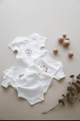 3'lü Nakışlı Kısa Kollu Çıt Çıtlı Body - Zıbın Model 6 - 1