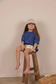 İndigo Nakışlı Oversize T-shirt - 2