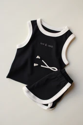 Siyah Unisex Atlet Şort Takım - 8