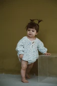 Mavi Çiçek Baskılı Bebek Uzun Kollu Tulum - 8