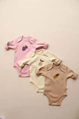 3lü Nakışlı Çıt Çıtlı Uzun Kollu Body Zıbın Set Model 6 - 2