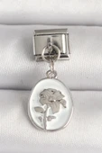 316L Çelik Gümüş Renk Çiçek İşlemeli Beyaz Portre Model Nomination Charm - TJ-BC1214 - 1