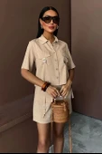 Gömlek Şort Etek Viscon Keten Takım 10162 - 6