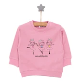 Kız Bebek Sweatshirt Şardonlu Balerin Desenli Bisiklet Yaka Uzun Kol Pembe - 2
