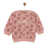 Kız Bebek Sweatshirt Şardonlu Çiçek Desenli Bisiklet Yaka Uzun Kol Desenli - 3