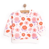 Kız Bebek Sweatshirt Şardonlu Çıtçıtlı Bisiklet Yaka Uzun Kol Desenli - 1