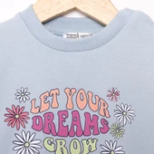 Basic Az Şardonlu Çiçekli Yazı Desenli Sweatshirt Kız Bebek - 2