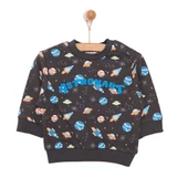 Erkek Bebek Sweatshirt Şardonlu Uzay Metraj Baskılı Bisiklet Yaka Uzun Kol - 2