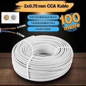 TTR CCA Çok Telli Elektrik Kablosu Topraklı Bakır İletken Damarlı Beyaz Kablo 2x0.75 mm 100 Metre - 1
