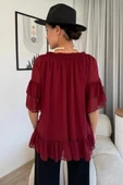 Yaka Lastikli Şifon Bluz 6022-Bordo - 7
