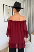 Yaka Lastikli Şifon Bluz 6022-Bordo - 6