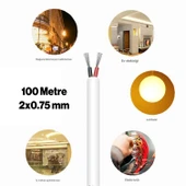 TTR CCA Çok Telli Elektrik Kablosu Topraklı Bakır İletken Damarlı Beyaz Kablo 2x0.75 mm 100 Metre - 2
