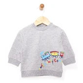 Erkek Bebek Sweatshirt Şardonlu Çıtçıtlı Bisiklet Yaka Uzun Kol Koyu Gri Melanj - 1